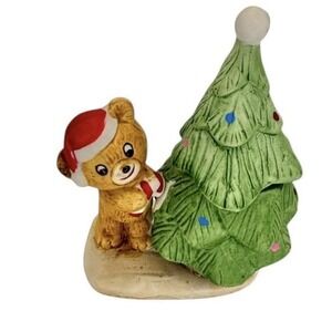 Christmas‎ Bear and Tree 1982 Vintage Votive Candle Holder  W.A. Taiwan